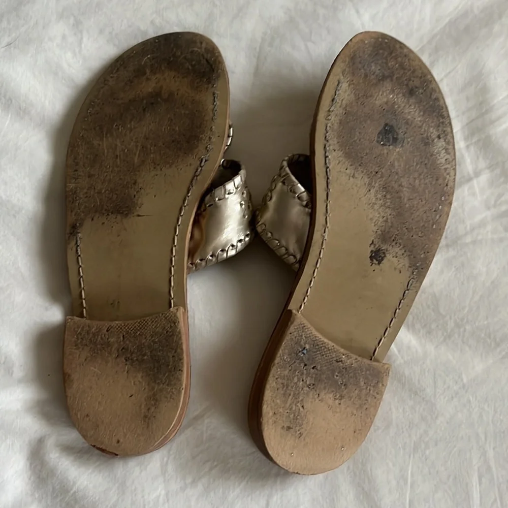 Jack Rogers Metallic Silver Leather Thong Sandals